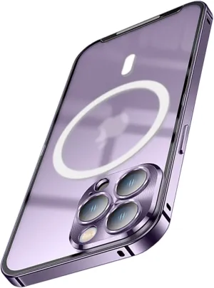 for iPhone 13 Case Compatible with MagSafe Charger Ultra Slim Matte PC Back Metal Frame Bumper Scratch Resistant Safety Lock Shockproof Protective Case, Purple