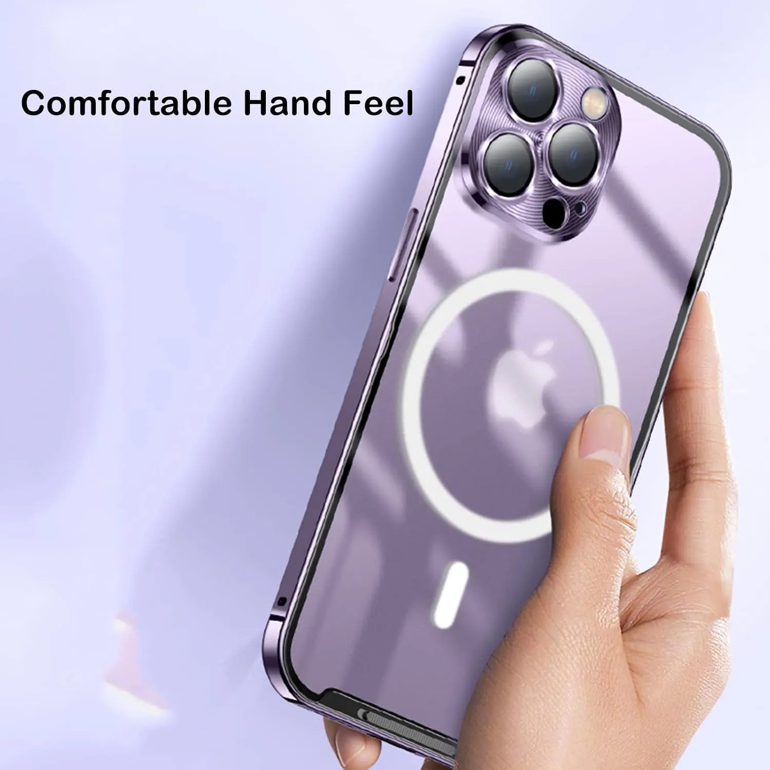 for iPhone 13 Case Compatible with MagSafe Charger Ultra Slim Matte PC Back Metal Frame Bumper Scratch Resistant Safety Lock Shockproof Protective Case, Silver