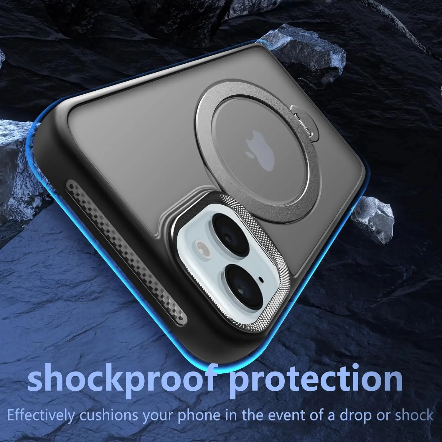 for iPhone 14 Case,iPhone 13 Case with 360 Spin Magnetic Stand Compatible with MagSafe [Built-in Invisible Bracket][with Honeycomb Cooling Holes] Good Heat Dissipation,Black