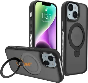 for iPhone 14 Case,iPhone 13 Case with 360 Spin Magnetic Stand Compatible with MagSafe [Built-in Invisible Bracket][with Honeycomb Cooling Holes] Good Heat Dissipation,Black