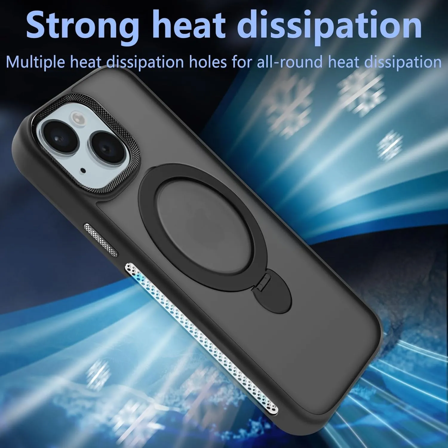 for iPhone 14 Case,iPhone 13 Case with 360 Spin Magnetic Stand Compatible with MagSafe [Built-in Invisible Bracket][with Honeycomb Cooling Holes] Good Heat Dissipation,Black