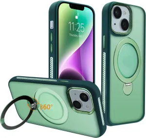 for iPhone 14 Case,iPhone 13 Case with 360 Spin Magnetic Stand Compatible with MagSafe [Built-in Invisible Bracket][with Honeycomb Cooling Holes] Good Heat DissipationGreen