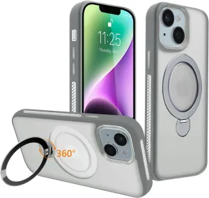for iPhone 14 Case,iPhone 13 Case with 360 Spin Magnetic Stand Compatible with MagSafe [Built-in Invisible Bracket][with Honeycomb Cooling Holes] Good Heat DissipationGrey