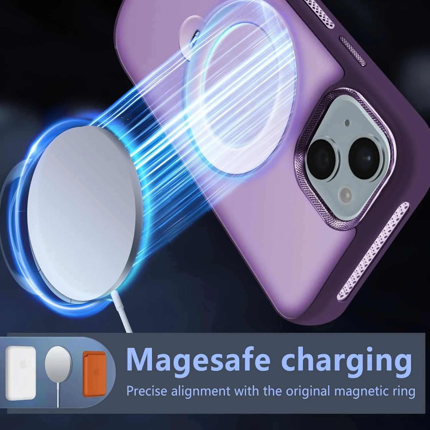 for iPhone 14 Case,iPhone 13 Case with 360 Spin Magnetic Stand Compatible with MagSafe [Built-in Invisible Bracket][with Honeycomb Cooling Holes] Good Heat DissipationPurple