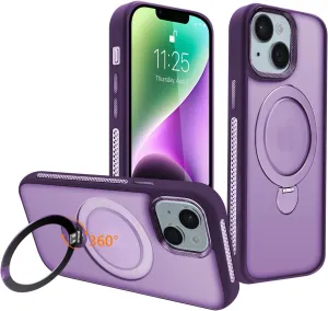 for iPhone 14 Case,iPhone 13 Case with 360 Spin Magnetic Stand Compatible with MagSafe [Built-in Invisible Bracket][with Honeycomb Cooling Holes] Good Heat DissipationPurple