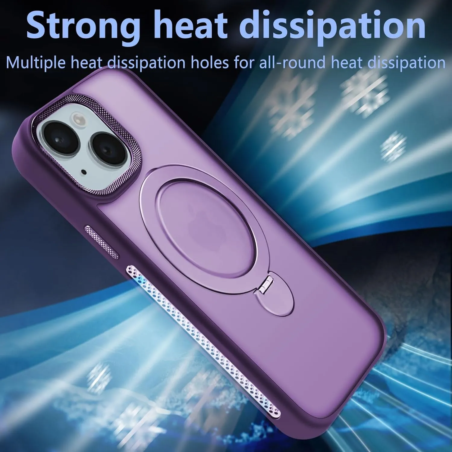 for iPhone 14 Case,iPhone 13 Case with 360 Spin Magnetic Stand Compatible with MagSafe [Built-in Invisible Bracket][with Honeycomb Cooling Holes] Good Heat DissipationPurple