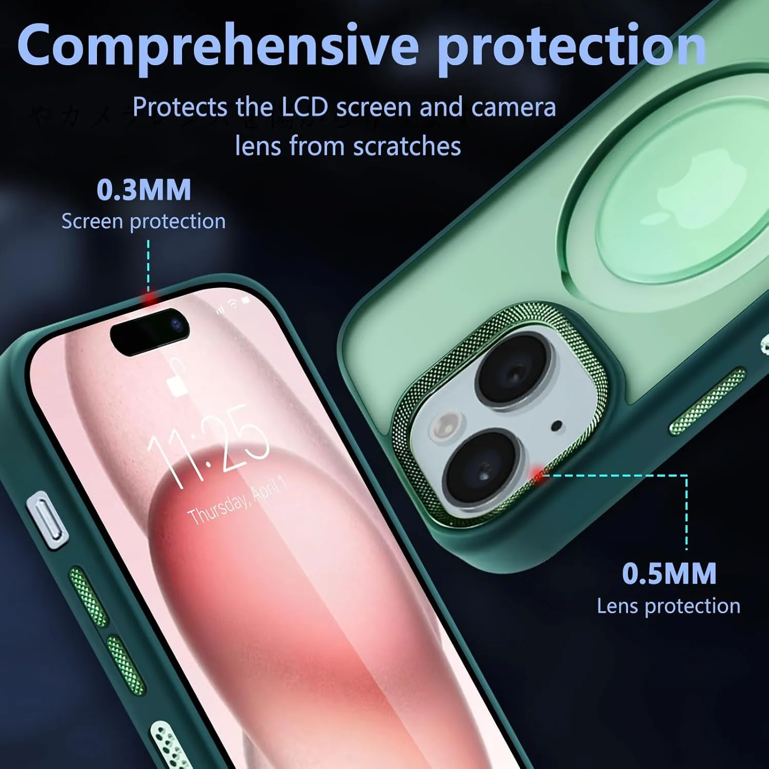 for iPhone 15 Case with 360 Spin Magnetic Stand Compatible with MagSafe [Built-in Invisible Bracket][with Honeycomb Cooling Holes] Good Heat DissipationMetal Lens FrameGreen