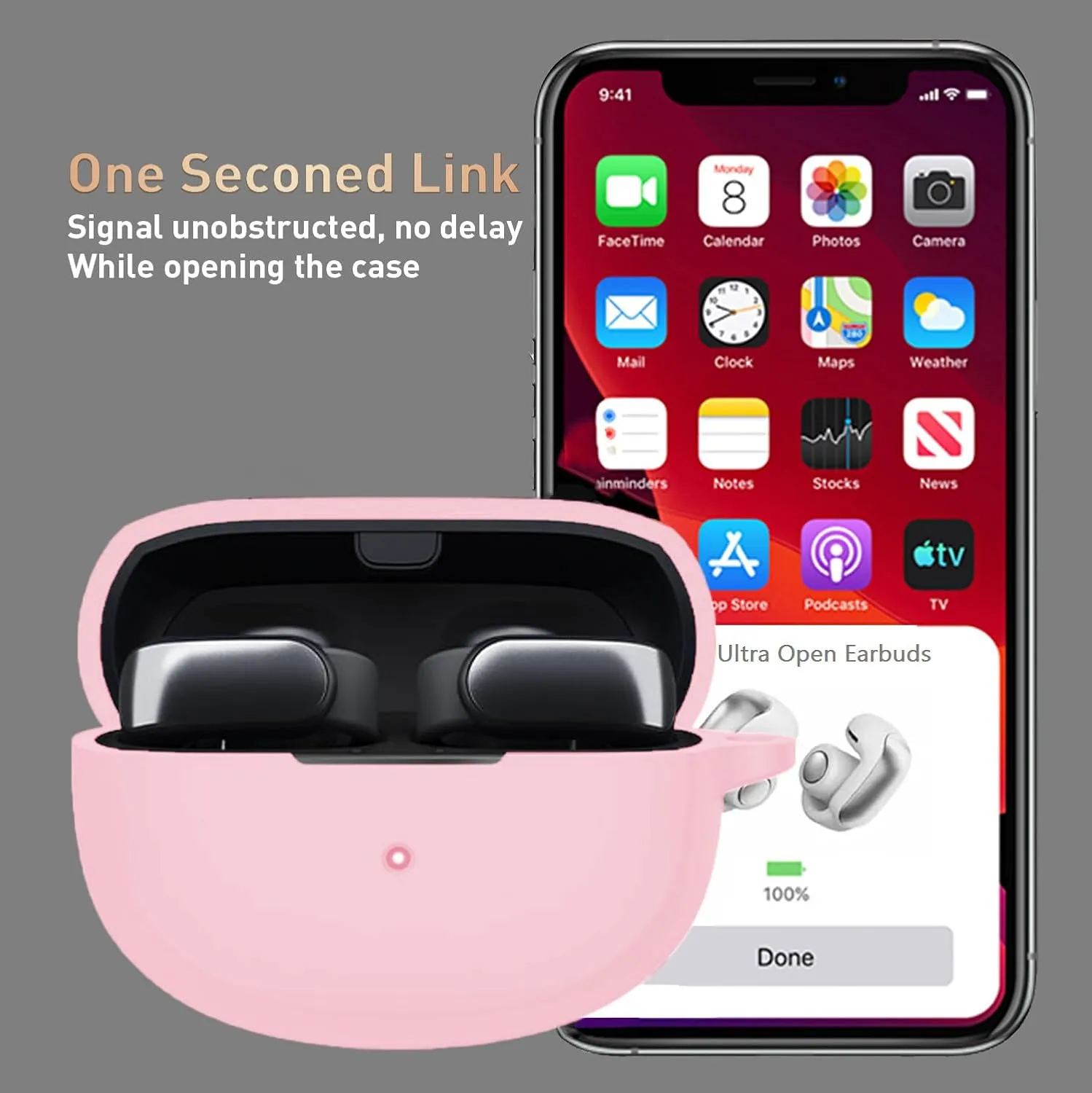 for New Bose Ultra Open Earbuds Case with Cleaner Kit 2024, Soft Silicone Shockproof Protective Cover Skin with Carabiner Women Men for Bose Open Ear Wireless Earbuds, Pink