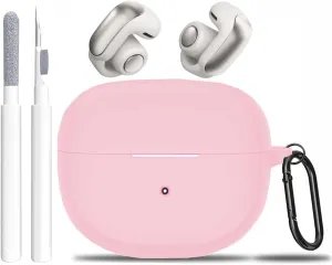 for New Bose Ultra Open Earbuds Case with Cleaner Kit 2024, Soft Silicone Shockproof Protective Cover Skin with Carabiner Women Men for Bose Open Ear Wireless Earbuds, Pink