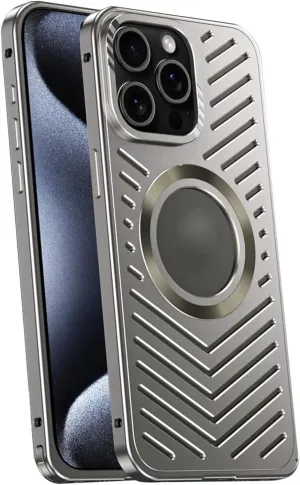 Full Metal snap Buckle Mobile Phone case, Suitable for 12/13/14/15/16Promax Heat Dissipation Breathable Magnetic Hollow Anti-Fall Protective Cover (Original Color,iPhone 12)