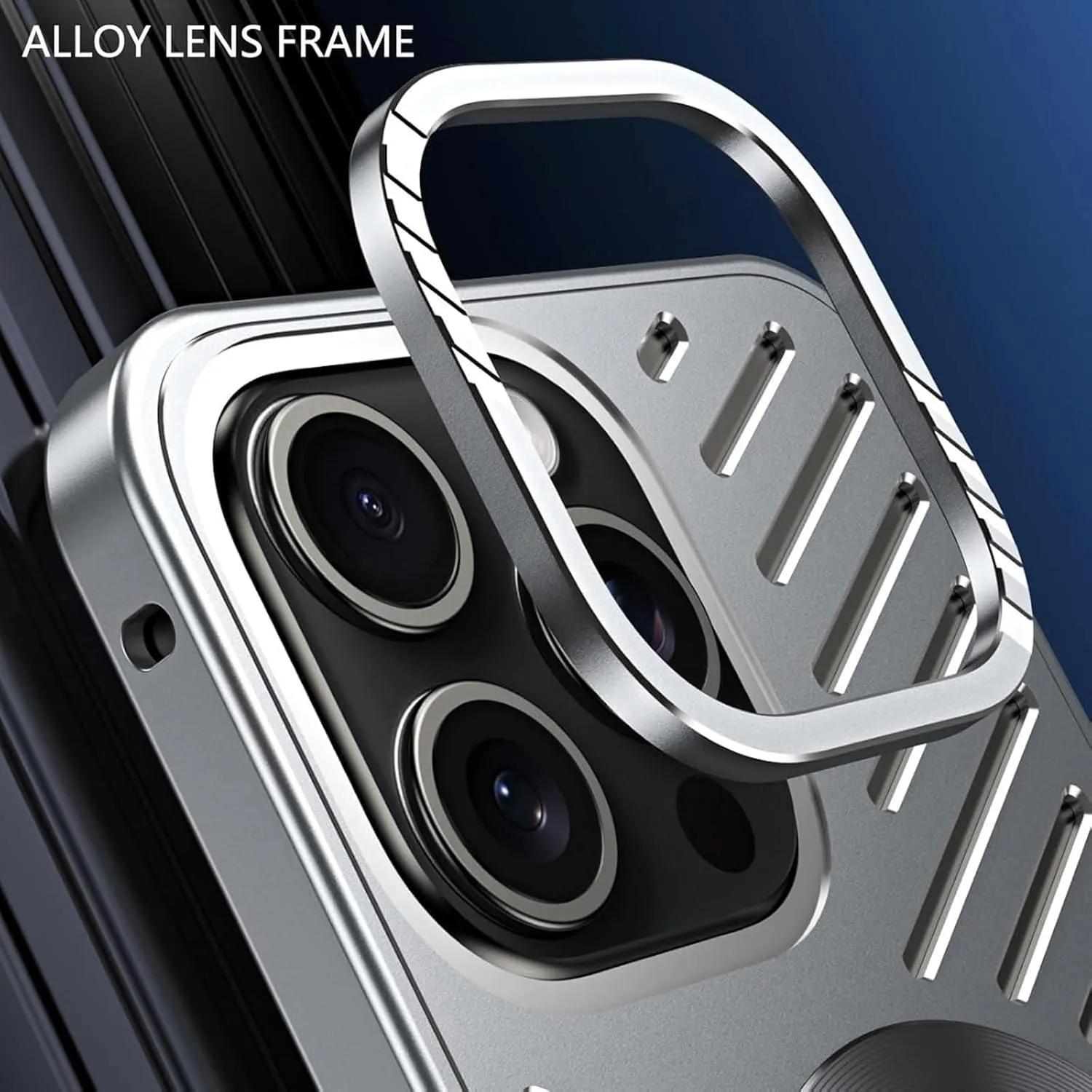 Full Metal snap Buckle Mobile Phone case, Suitable for 12/13/14/15/16Promax Heat Dissipation Breathable Magnetic Hollow Anti-Fall Protective Cover (Original Color,iPhone 12)