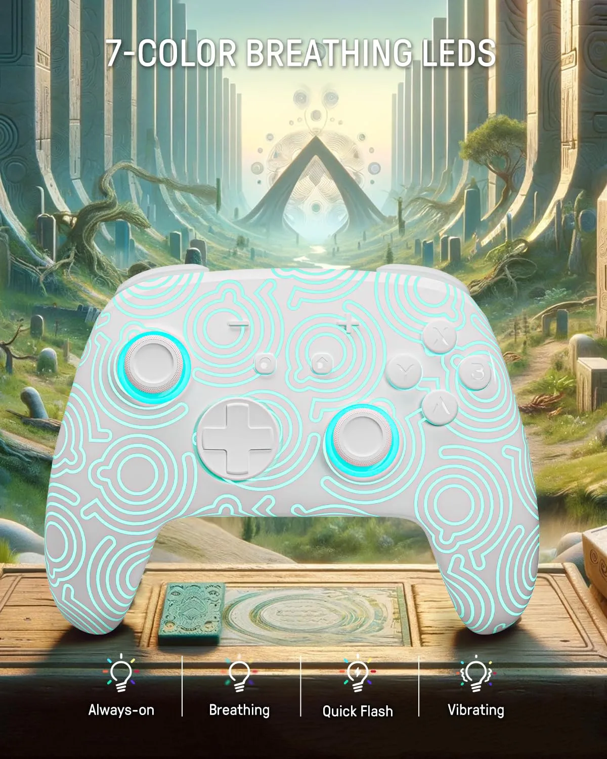 FUNLAB Switch Pro Controller Wireless White Compatible with Switch/OLED/Lite, Firefly Bluetooth Remote Gamepad with Hall Effect Joysticks/RGB 7 LED Colors/Paddle/Turbo/Motion Control