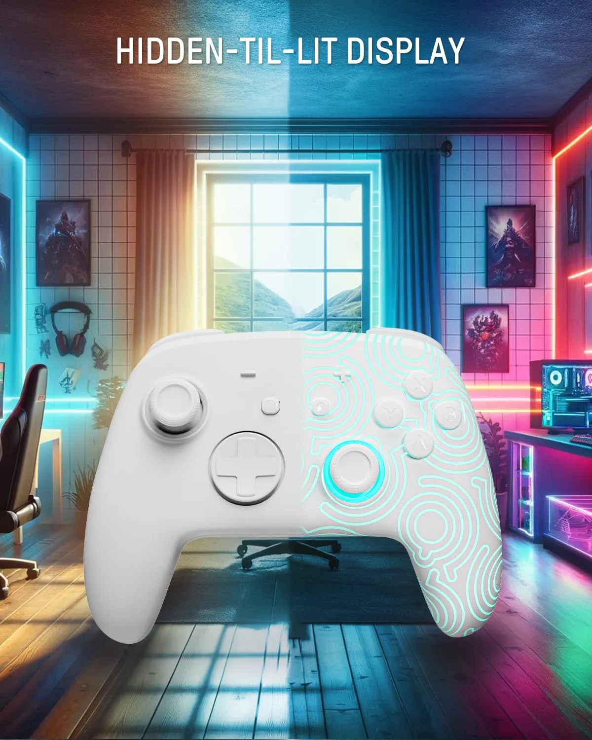 FUNLAB Switch Pro Controller Wireless White Compatible with Switch/OLED/Lite, Firefly Bluetooth Remote Gamepad with Hall Effect Joysticks/RGB 7 LED Colors/Paddle/Turbo/Motion Control