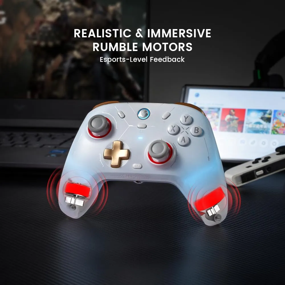 GameSir Cyclone 2 Multiplatform Wireless Controller- TMR Electromagnetic Joysticks&Hall Effect Switch triggers,6-axis Gyro Gaming Controller for Switch/PC/iOS/Android/Steam (Phantom White Bundle)