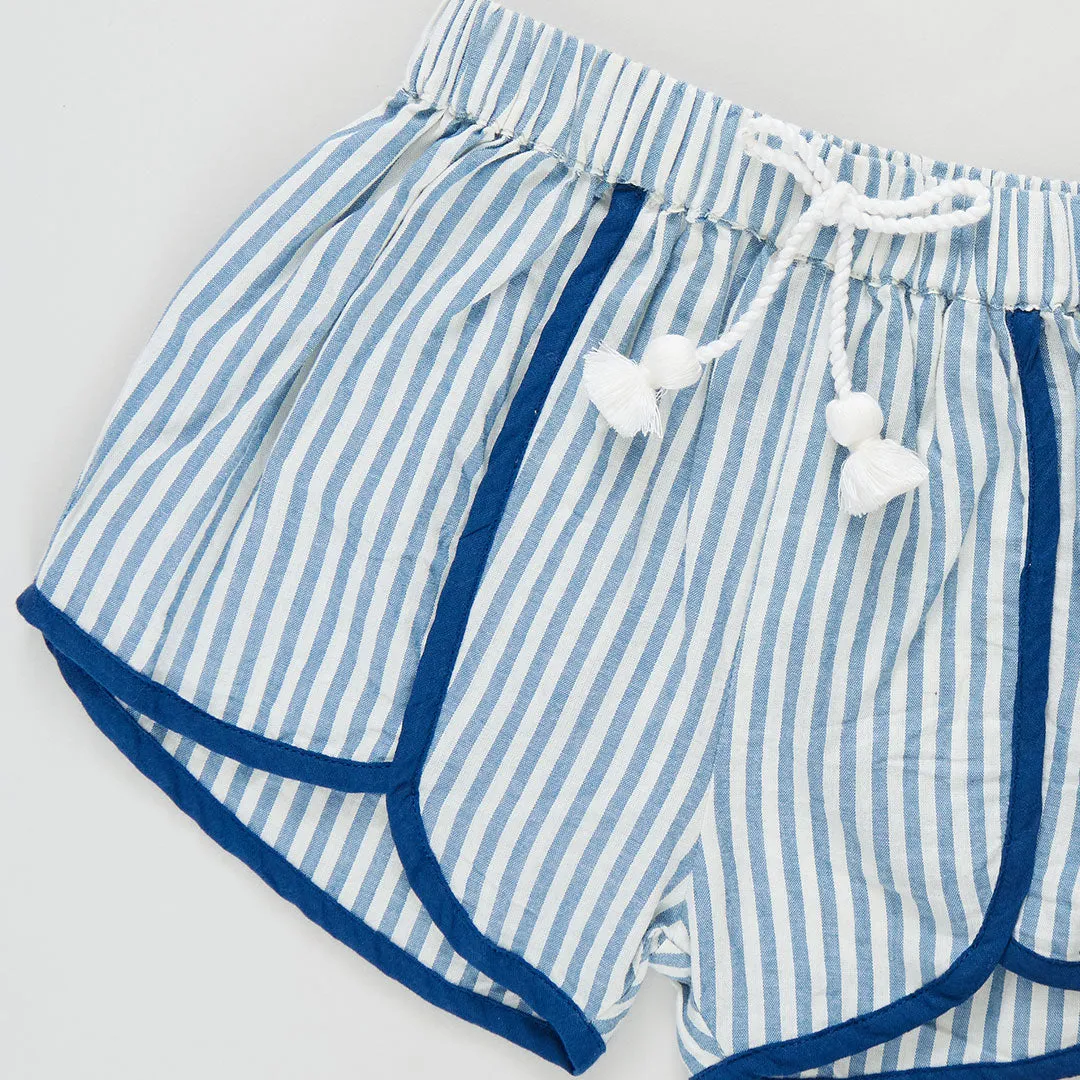 Girls Millie Short - Blue Skinny Stripe
