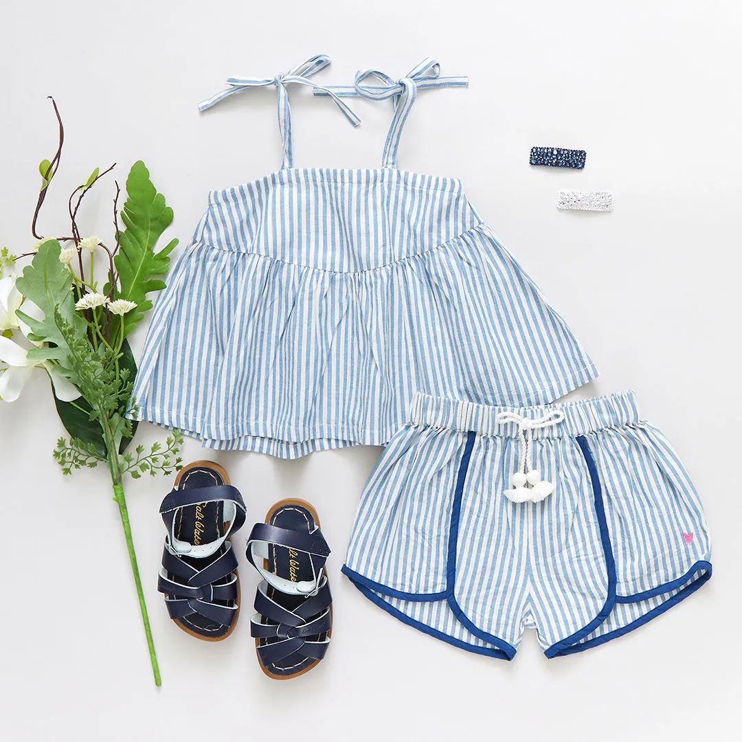Girls Millie Short - Blue Skinny Stripe