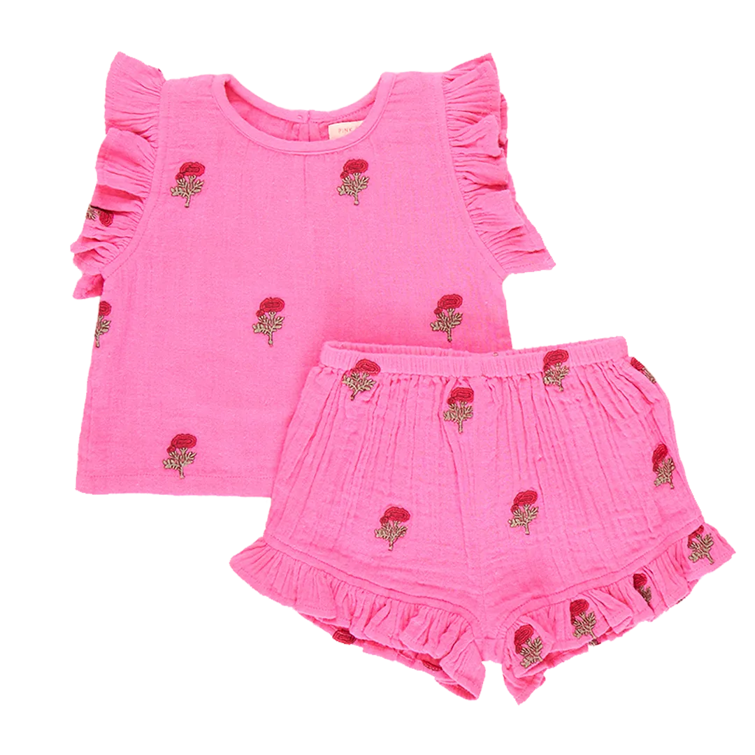 Girls Roey 2-Piece Set - Hot Pink Flowers