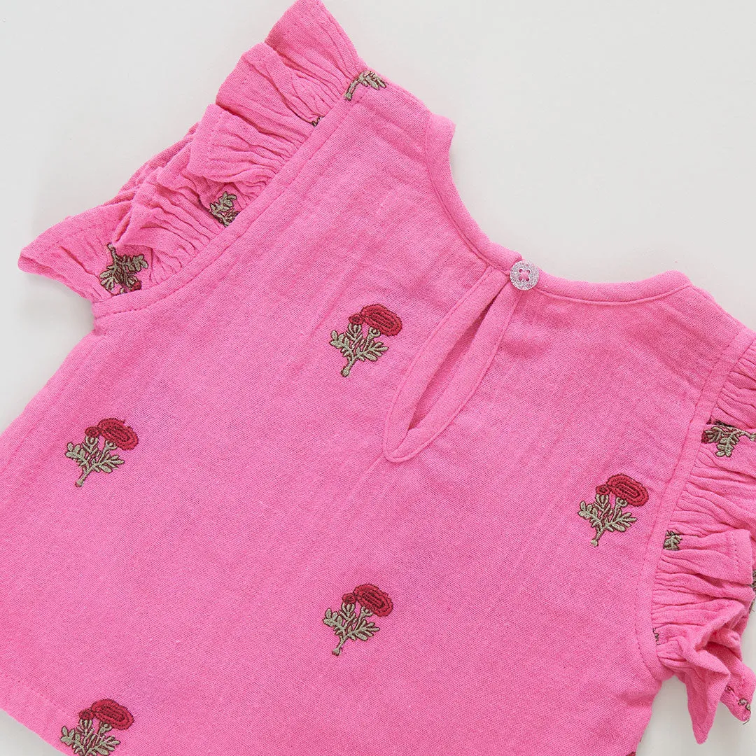 Girls Roey 2-Piece Set - Hot Pink Flowers