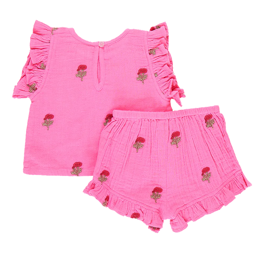 Girls Roey 2-Piece Set - Hot Pink Flowers