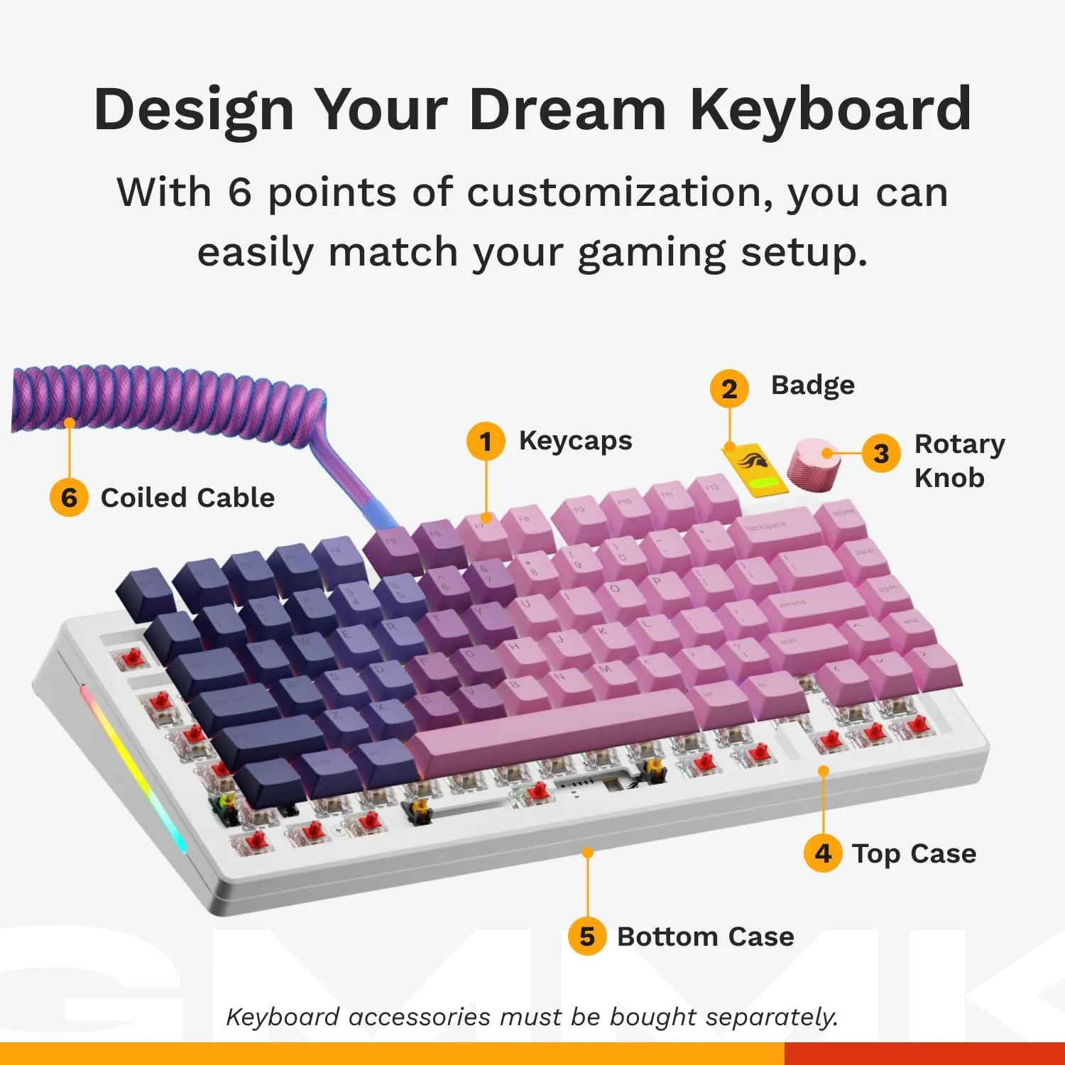 Glorious Gaming - GMMK 3 HE Rapid Trigger Keyboard, Hall Effect, 8K Polling Rate, MX Mechanical & Magnetic Switches, Hotswappable 75% Keyboard, Modular Gasket System, Doubleshot PBT keycaps (White)