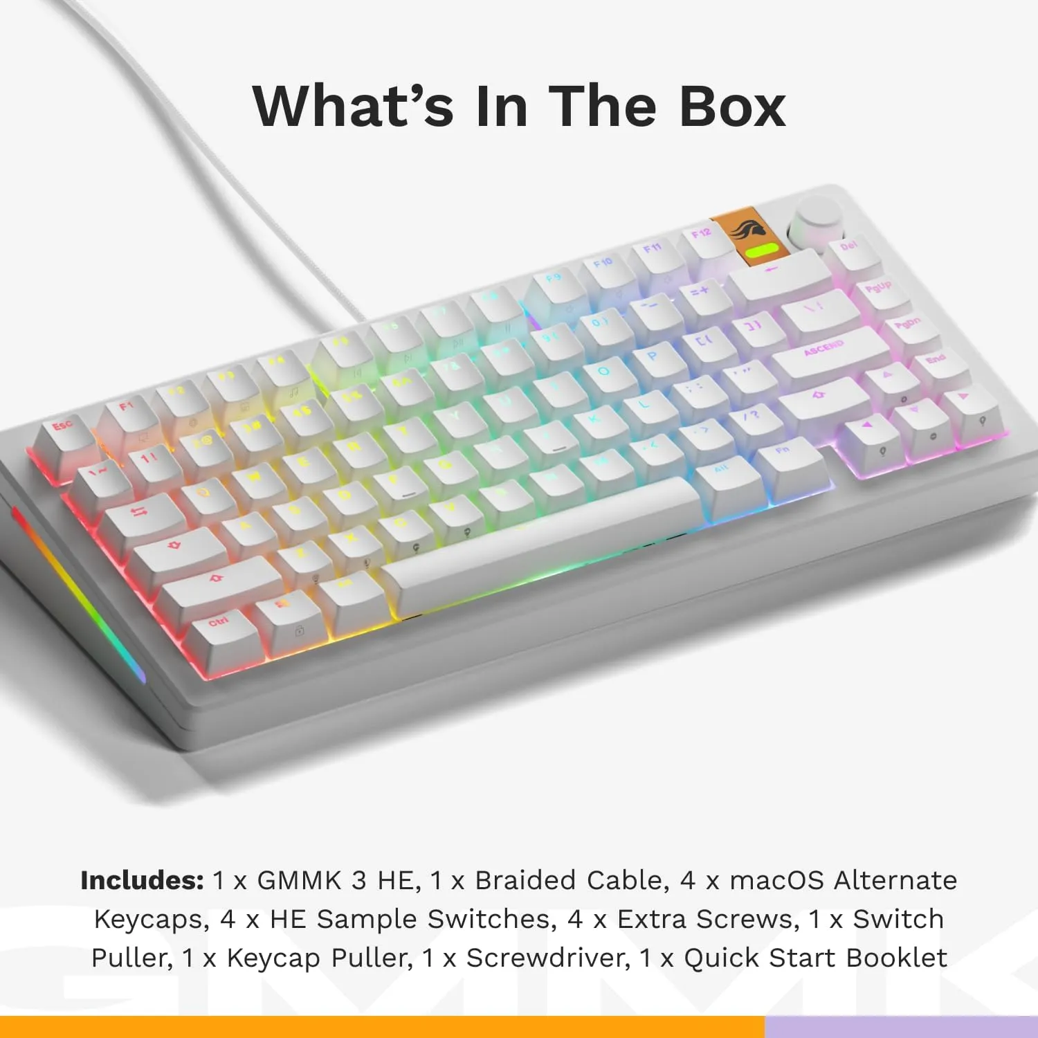 Glorious Gaming - GMMK 3 HE Rapid Trigger Keyboard, Hall Effect, 8K Polling Rate, MX Mechanical & Magnetic Switches, Hotswappable 75% Keyboard, Modular Gasket System, Doubleshot PBT keycaps (White)