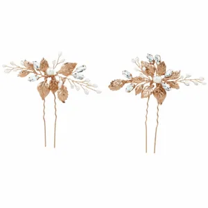 Gold Bridal Hair Pins with Crystals & Freshwater Pearls, 9321