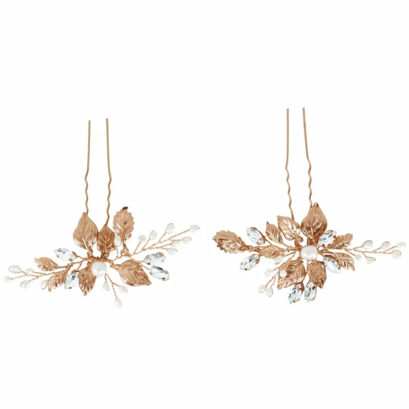 Gold Bridal Hair Pins with Crystals & Freshwater Pearls, 9321