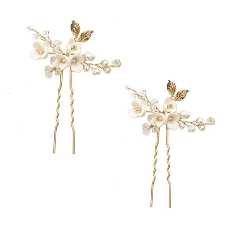 Gold Bridal Hair Pins with Crystals and Pearls, 7303