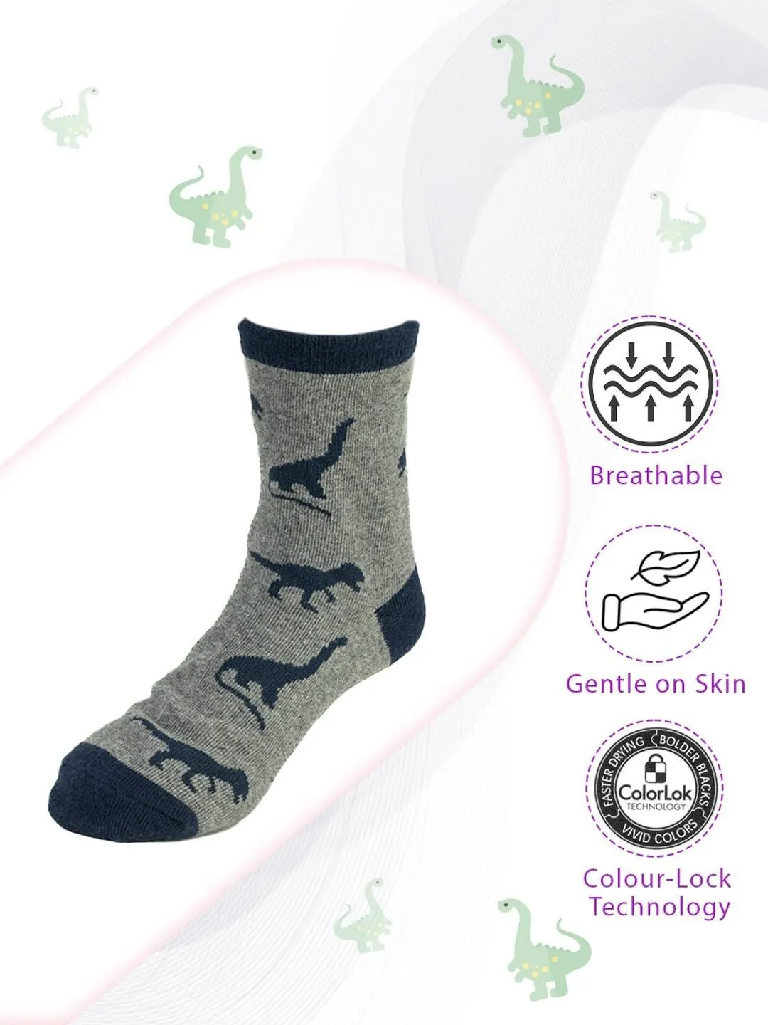 Grey Dinosaur Socks for Boys – Fun and Dino Design