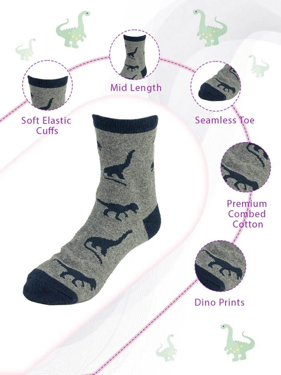 Grey Dinosaur Socks for Boys – Fun and Dino Design