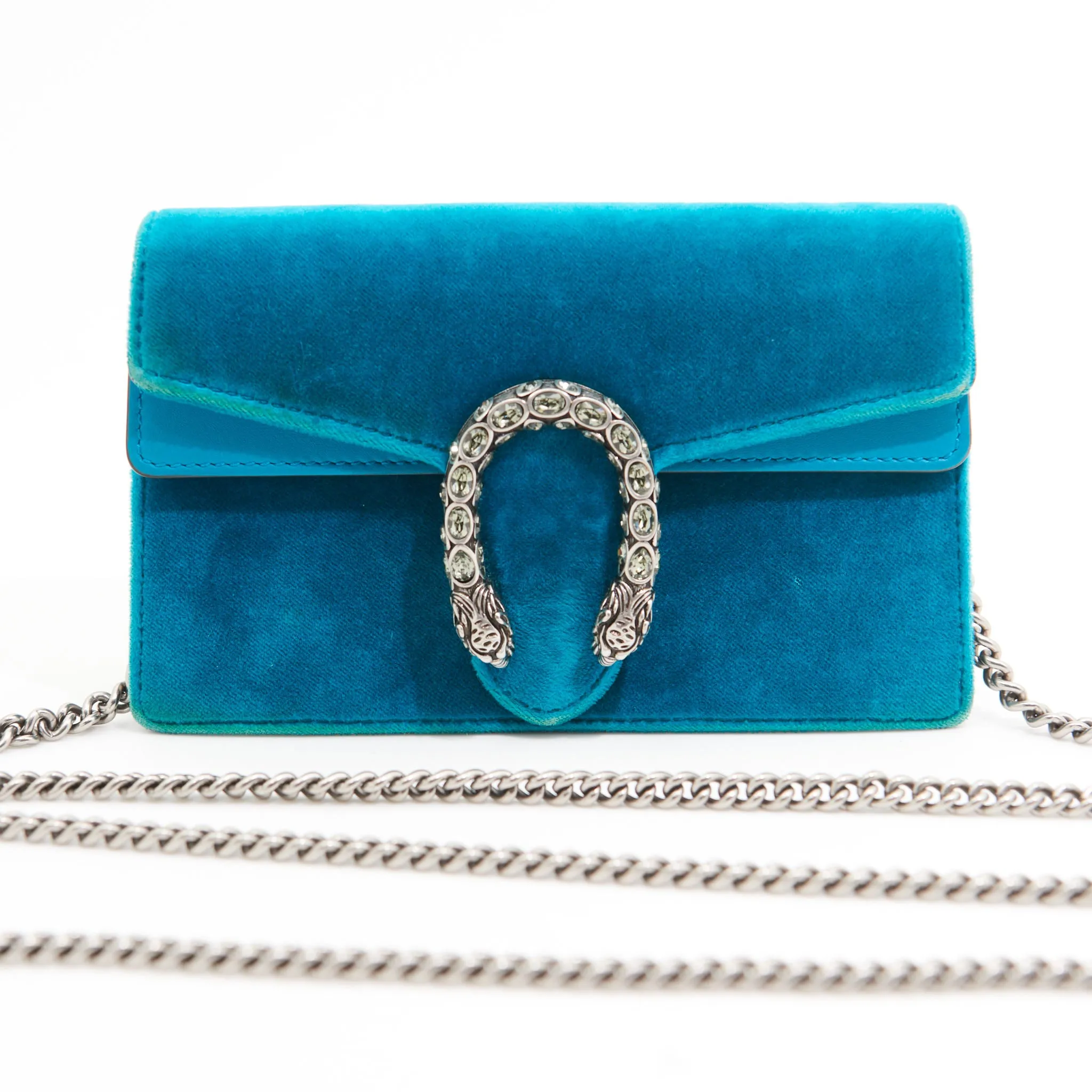 Gucci Velvet Broadway Crystal G in Peacock Blue