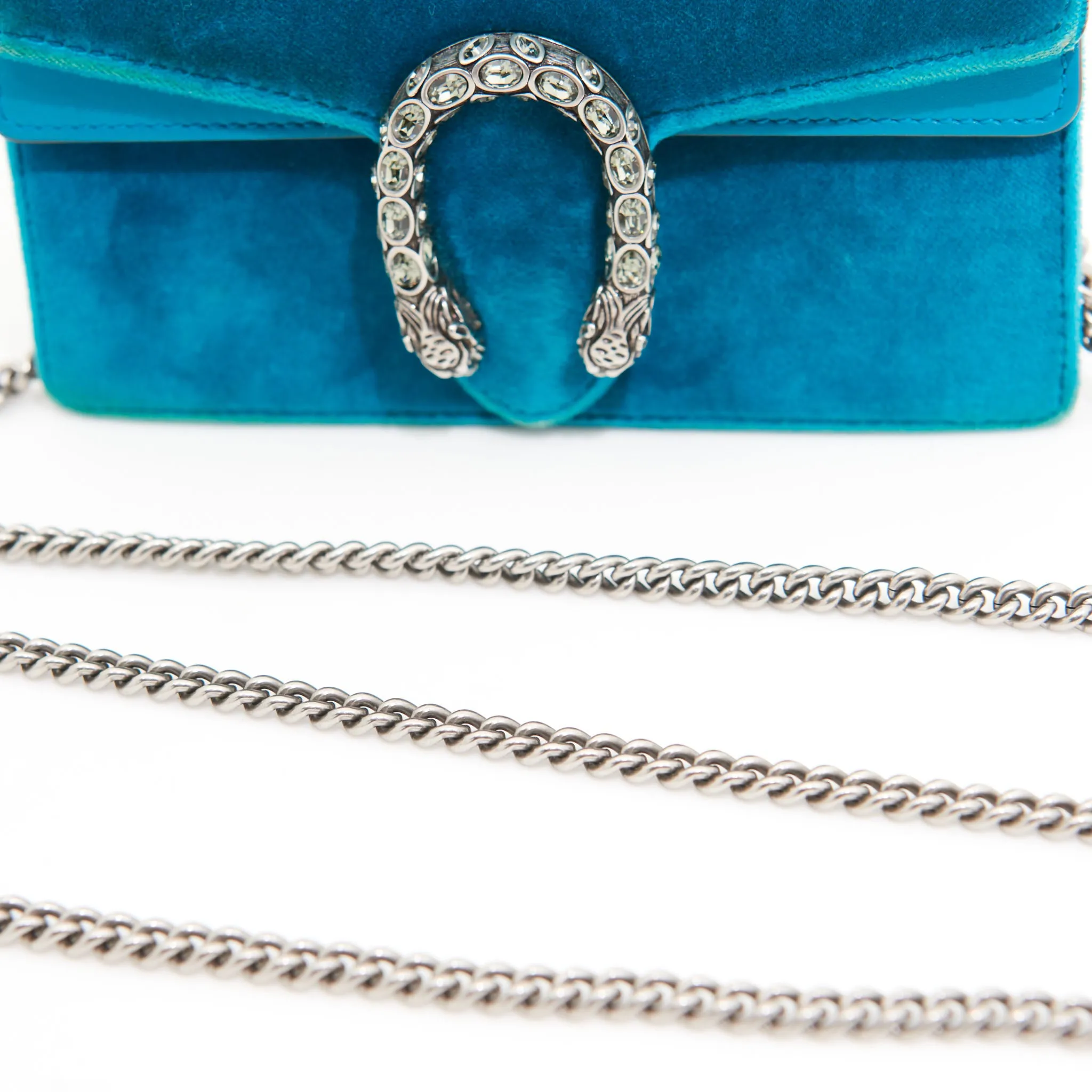 Gucci Velvet Broadway Crystal G in Peacock Blue