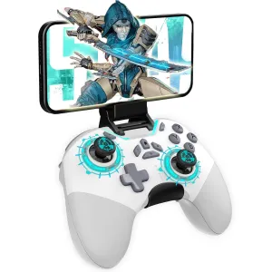 Hall Effect Bluetooth Controller for Switch/PC/iPhone/Android/Apple Arcade MFi Games/Mac/TV/Steam, Pro Wireless Game Controller with Phone Clip with Lock Speed/6-Axis Gyro/Dual Motors/Turbo/Switch Key