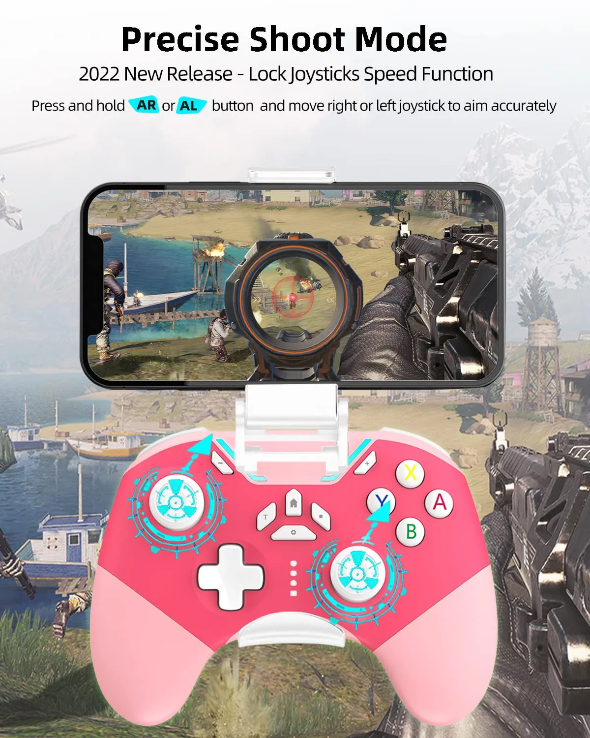 Hall Effect iPhone Controller with Phone Clip, Wireless Bluetooth Game Controller for Android/iPhone/Apple Arcade MFi Games/PC/Switch with Macro/Lock Joystick Speed/6-Axis/Motors/Turbo/ABXY FUN Switch