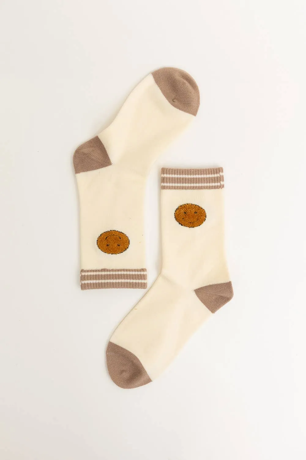 Happy Face Embroidered Crew Socks