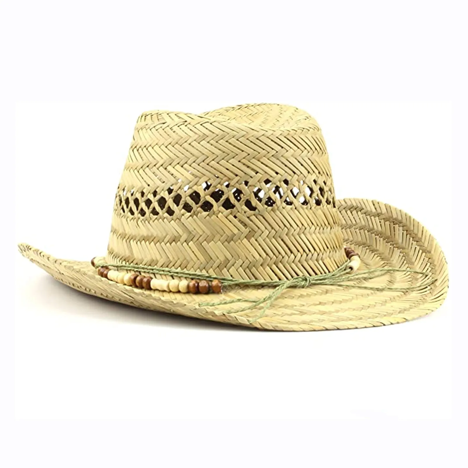Hats Plus Caps Straw Cowboy Beaded Band Sun Hat Summer 100% Natural Straw