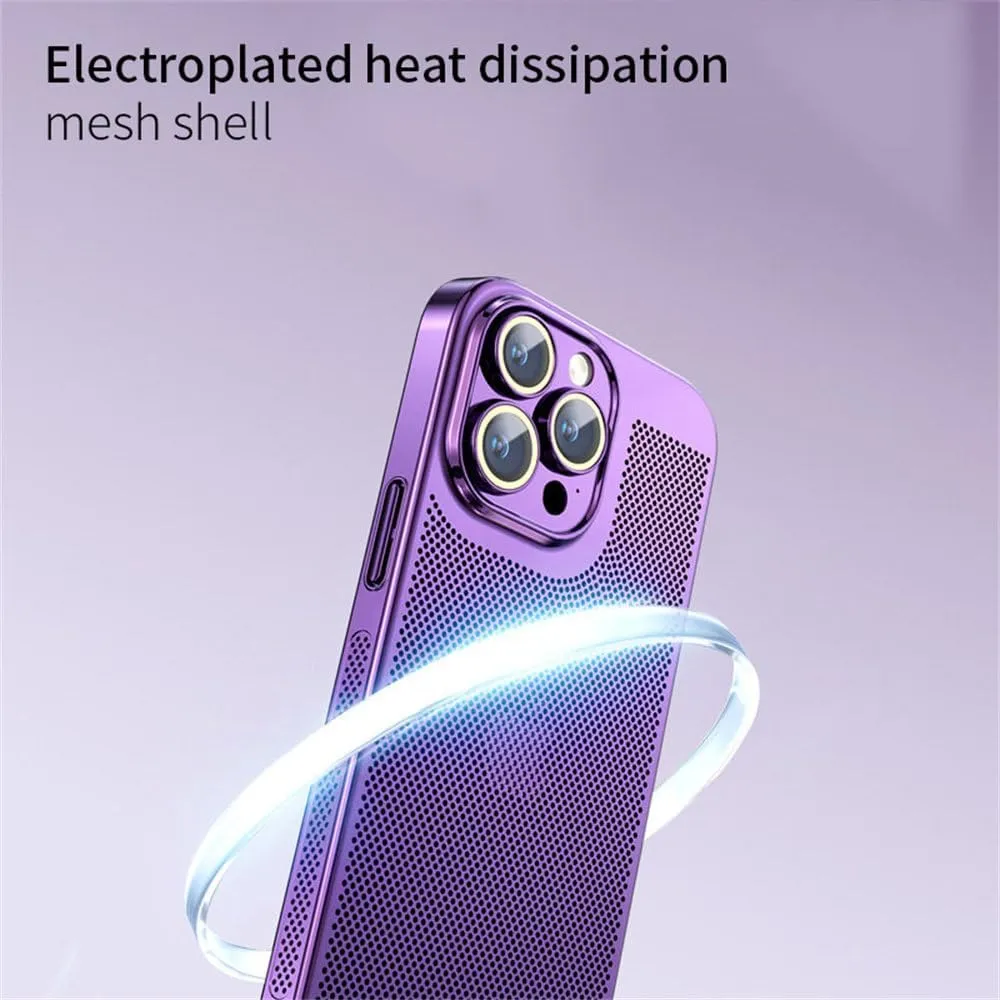 Heat Dissipation Phone Case for iPhone 11 12 13 14 15 16 Pro Max 14 15 16 Plus Electroplated Border Honeycomb Mesh Protective Case,Dark Blue,for iPhone 16