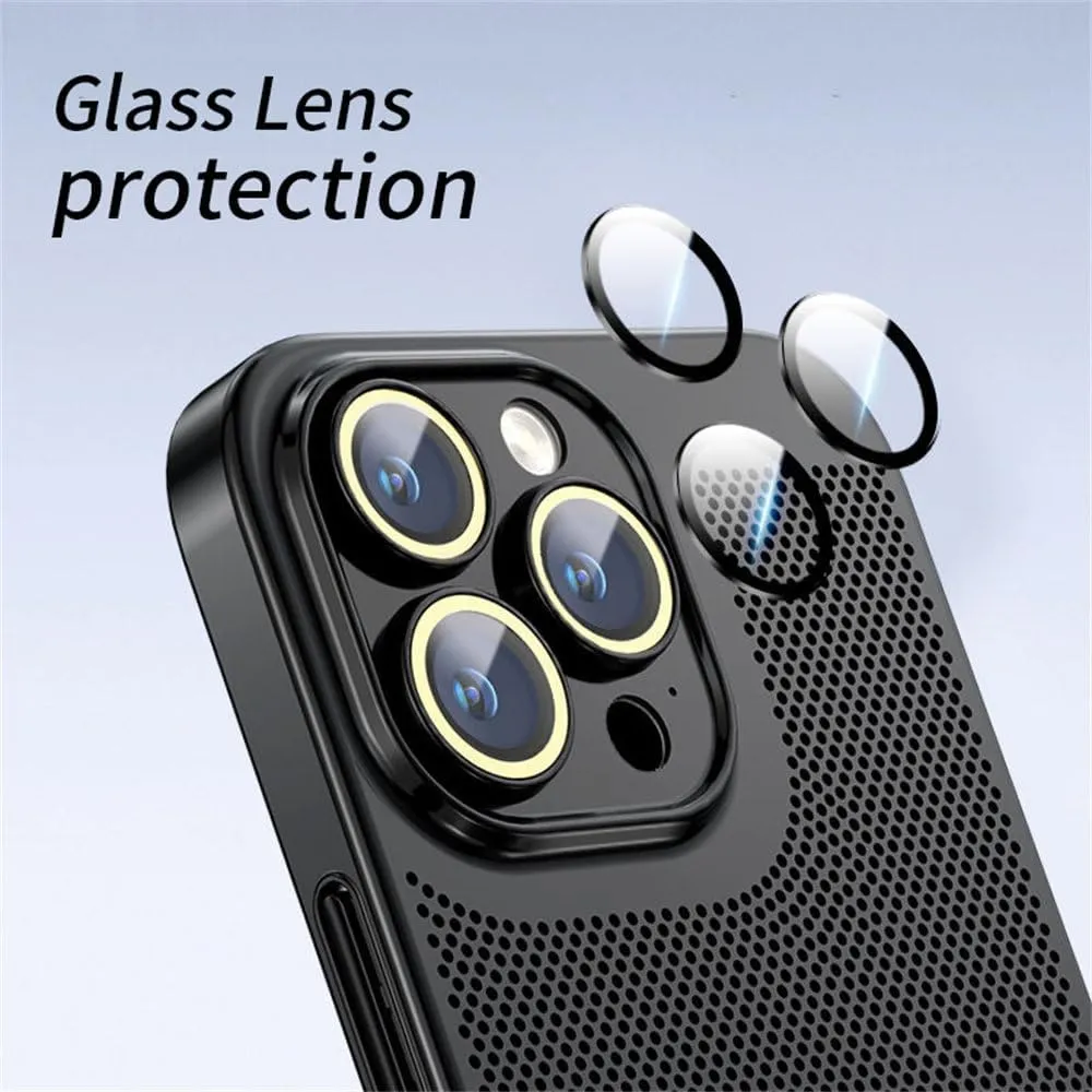 Heat Dissipation Phone Case for iPhone 11 12 13 14 15 16 Pro Max 14 15 16 Plus Electroplated Border Honeycomb Mesh Protective Case,Dark Blue,for iPhone 16