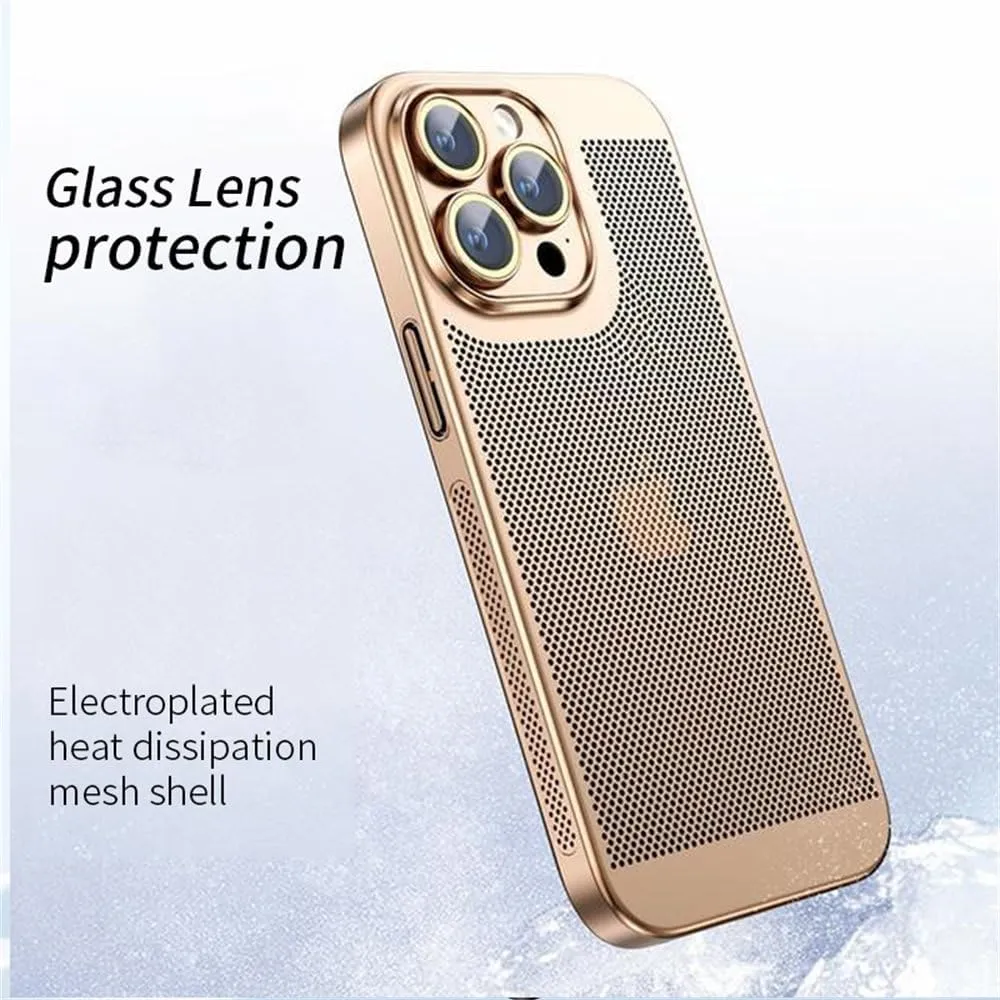 Heat Dissipation Phone Case for iPhone 11 12 13 14 15 16 Pro Max 14 15 16 Plus Electroplated Border Honeycomb Mesh Protective Case,Dark Blue,for iPhone 16