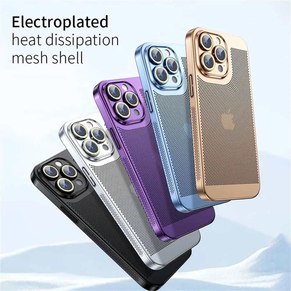 Heat Dissipation Phone Case for iPhone 11 12 13 14 15 16 Pro Max 14 15 16 Plus Electroplated Border Honeycomb Mesh Protective Case,Dark Blue,for iPhone 16