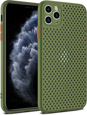 Heat Dissipation Phone Case, New Breathable Hollow Cellular Hole Heat Dissipation Case Full Back Camera Lens Protection Ultra Slim TPU Case Cover (Army Green, Compatible with iPhone XR)