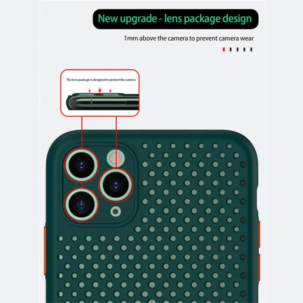 Heat Dissipation Phone Case, New Breathable Hollow Cellular Hole Heat Dissipation Case Full Back Camera Lens Protection Ultra Slim TPU Case Cover (Dark Green, Compatible with iPhone XR)