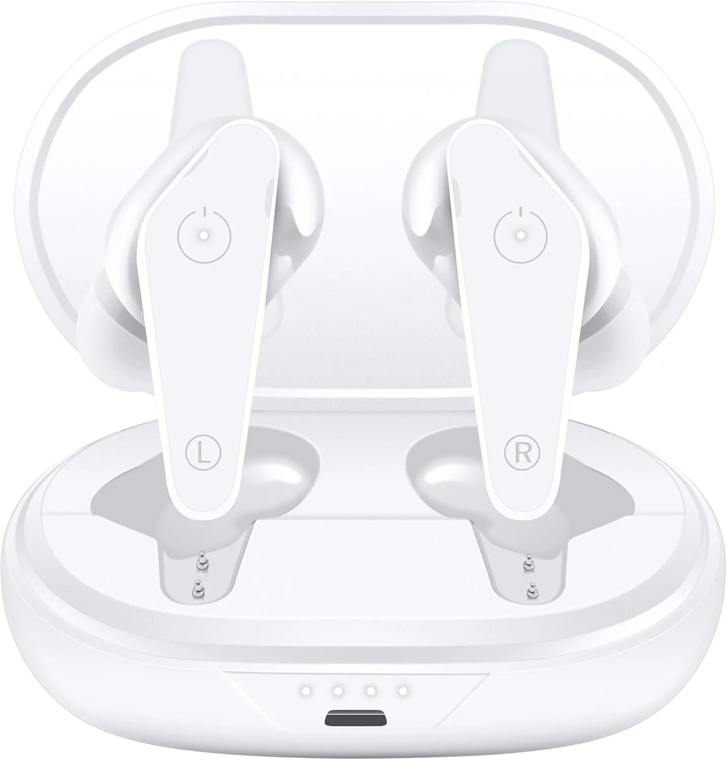 Heavy Duty Premium Sound Noise Canceling Earbuds - Bluetooth 5.0 Waterproof Touch Control Wireless Headphones with Charging Case (White)