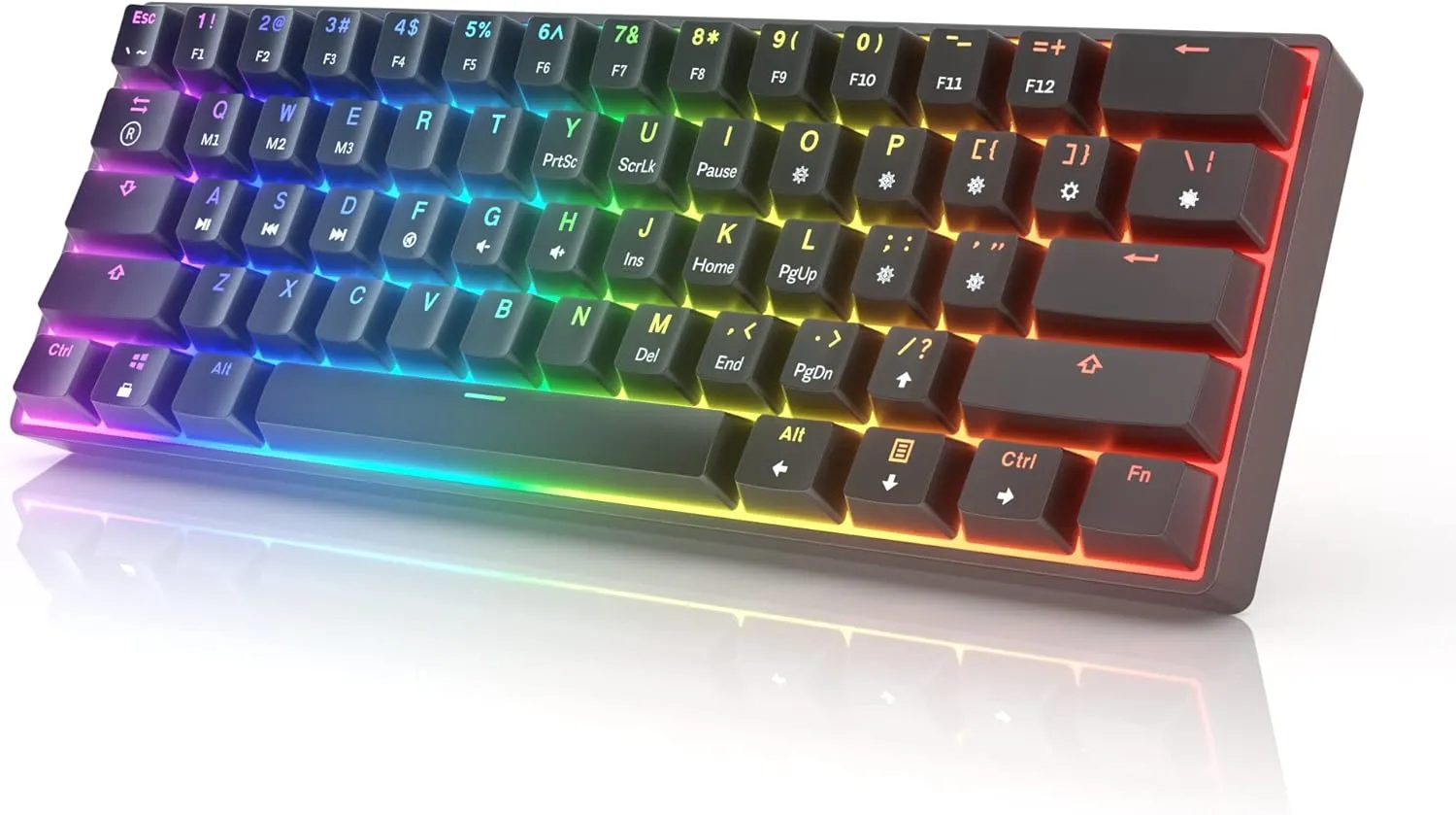 HK GAMING GK61 Mechanical Gaming Keyboard - 61 Keys Multi Color RGB Illuminated LED Backlit Wired Programmable for PC/Mac Gamer (Gateron Optical Yellow, Black)