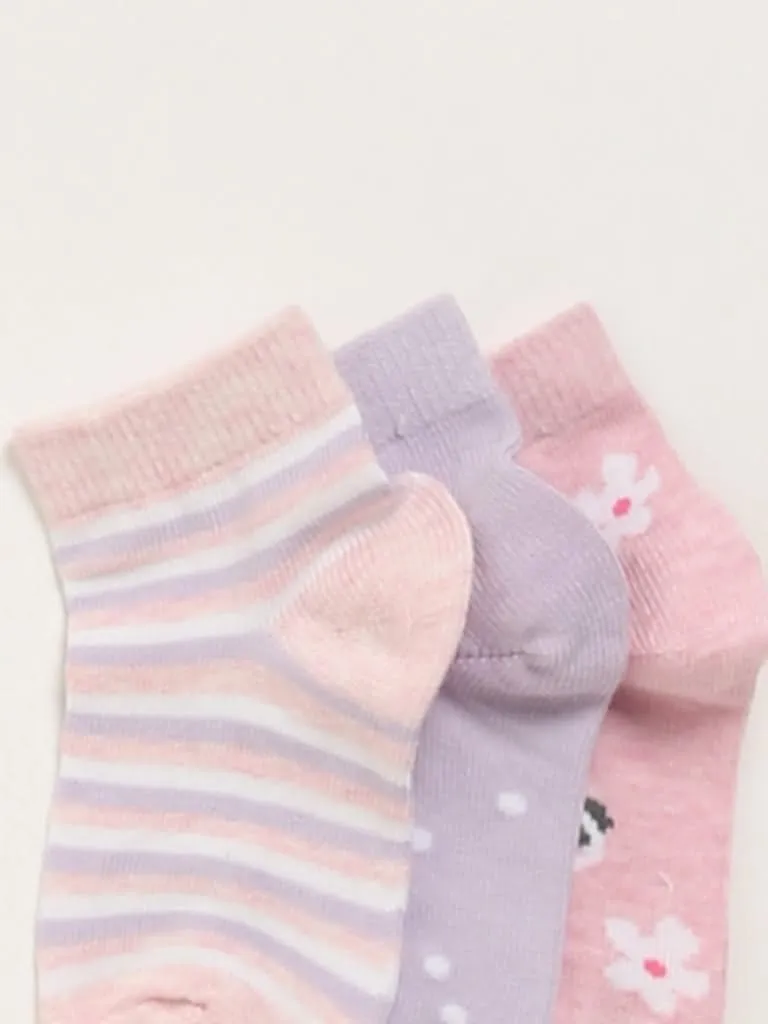 HOP Kids Lilac Assorted Pastel Printed Socks - Pack of 3