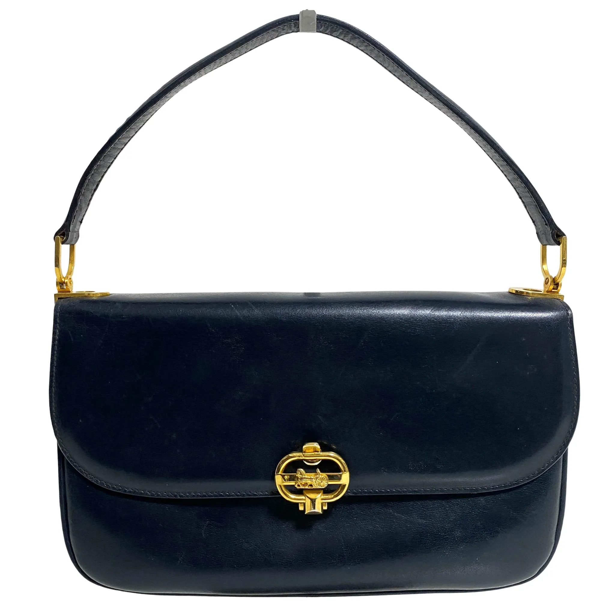 Horse Carriage Hardware Black Leather Crossbody Bag