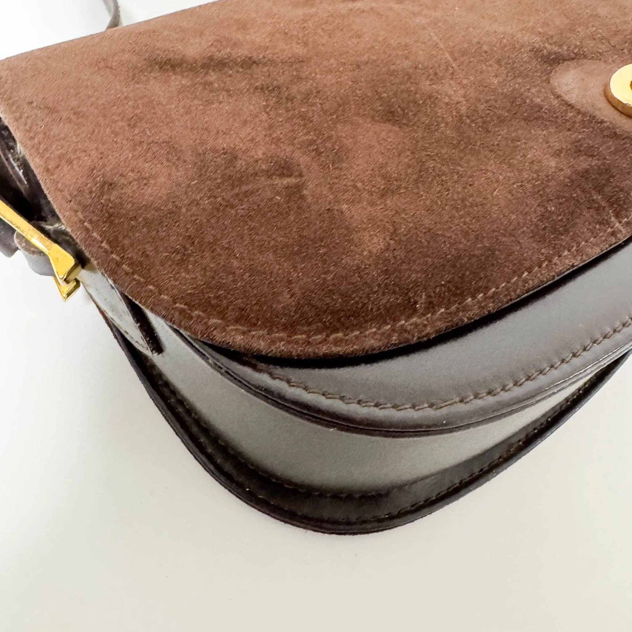 Horsebit Suede Brown Shoulder Bag
