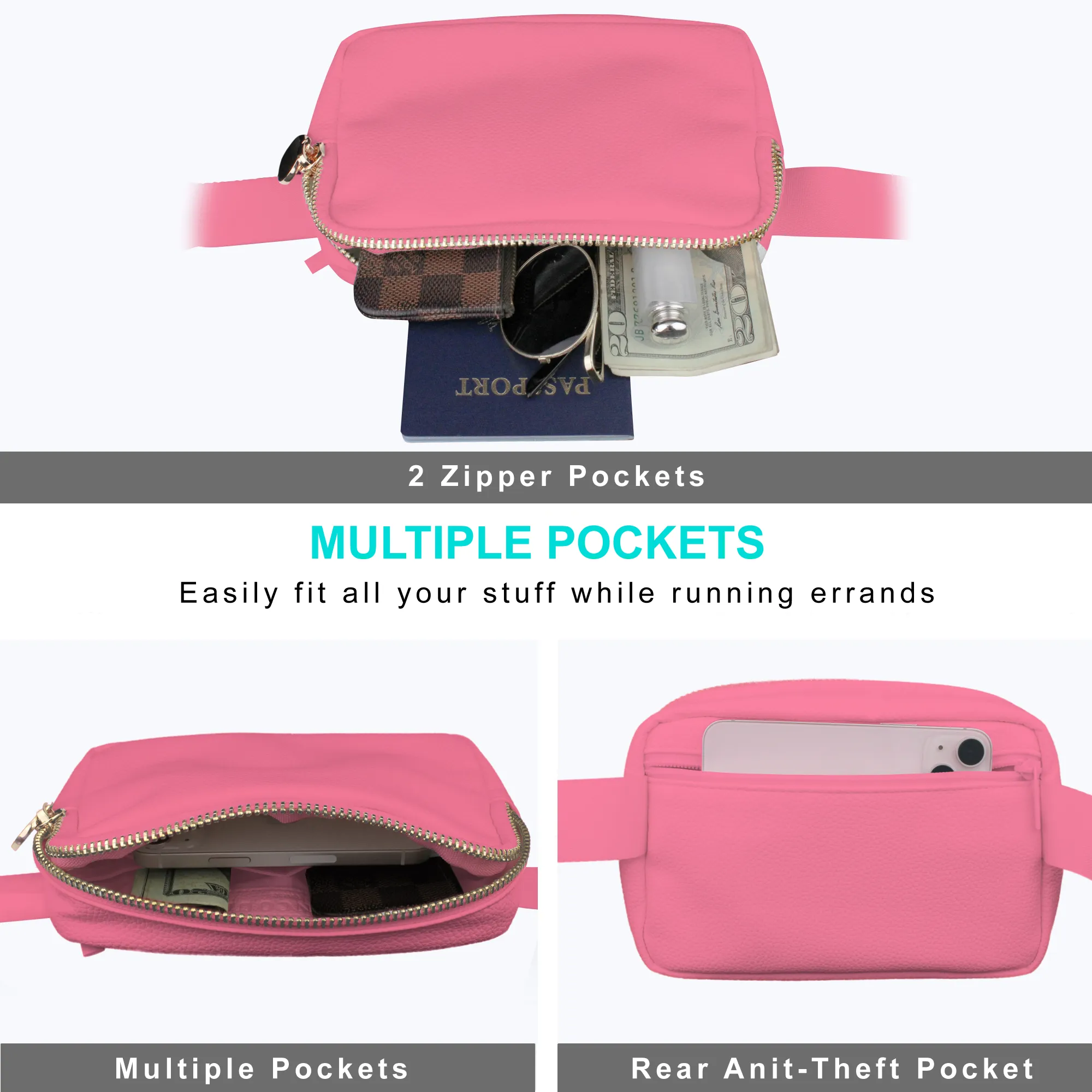 Hot Pink Leather Belt Bag Womens - Leather Fanny Pack Women - Crossbody Bag Waist Pack Bum Bag