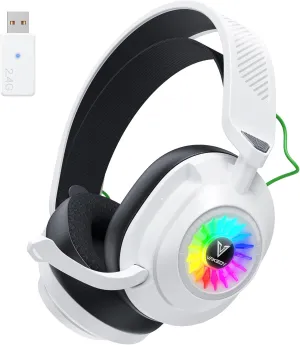 HW10 Wireless Gaming Headset for PS5,PS4,PC,2.4GHz Bluetooth Gaming Headphones with Noise Cancelling Microphone,50Hr Battery Gamer Headset for Switch, Laptop,Mobile,Mac,Cool RGB (White)