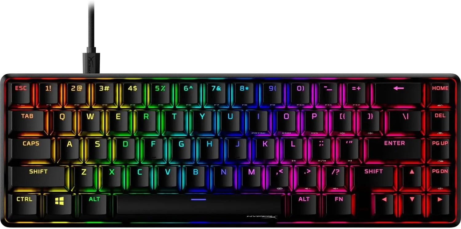 HyperX Alloy Origins 65 Mechanical Gaming Keyboard PBT RGB Backlit Aqua Switch ABS Keycaps Compatible PS5, PS4, Xbox Series X|S, NGENUITY Software, Windows, Laptop Computer Desk Setup, Black (Renewed)